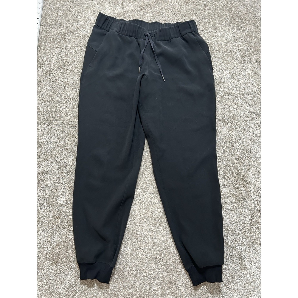 Lululemon Jogger Pants Womens 10 Black Drawstring Rib Cuff Pockets Athleisure